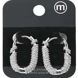 Gold Dipped CZ Stone Paved Oval Huggie Hoop Earrings