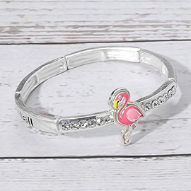 Enamel Flamingo Pointed Message Engraved Stretch Bracelet
