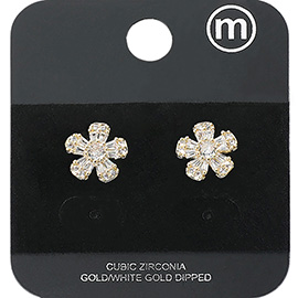 Gold Dipped Flower CZ Stone Stud Earrings