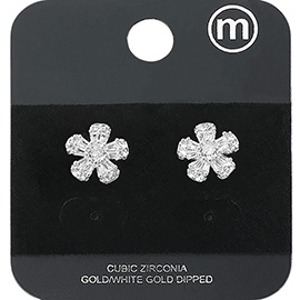 Gold Dipped Flower CZ Stone Stud Earrings