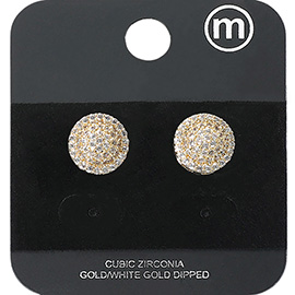 Gold Dipped CZ Stone Paved Round Stud Earrings