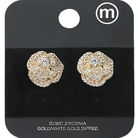 Gold Dipped CZ Stone Paved Rose Stud Earrings