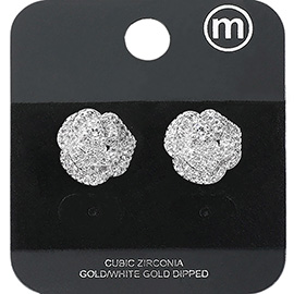 Gold Dipped CZ Stone Paved Rose Stud Earrings