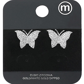 Gold Dipped CZ Stone Paved Butterfly Stud Earrings