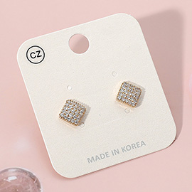 Stainless Steel CZ Stone Paved Diamond Stud Earrings