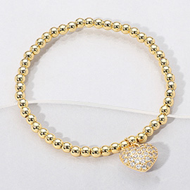 Reversible Stainless Steel Heart Charm Beaded Stretch Bracelet