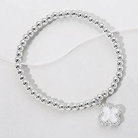 Reversible Stainless Steel Quatrefoil Charm Beaded Stretch Bracelet