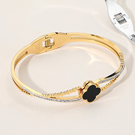 Stainless Steel Quatrefoil Pointed Hinged Bangle Bracelet