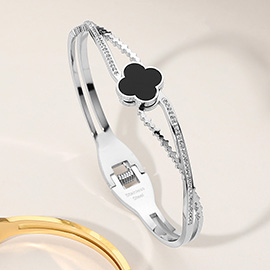 Stainless Steel Quatrefoil Pointed Hinged Bangle Bracelet
