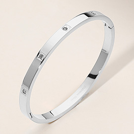 Stainless Steel Stone Paved Pointed Hinged Bangle Bracelet
