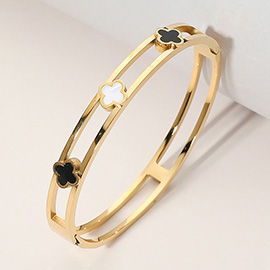 Stainless Steel Triple Quatrefoil Pointed Split Hinged Bangle Bracelet