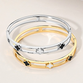 Stainless Steel Triple Quatrefoil Pointed Split Hinged Bangle Bracelet