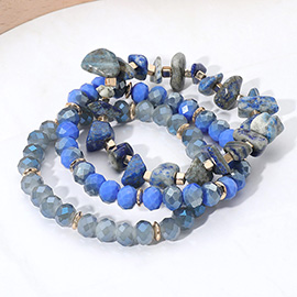 3PCS - Natural Stone Faceted Beaded Stretch Multi Layered Bracelets