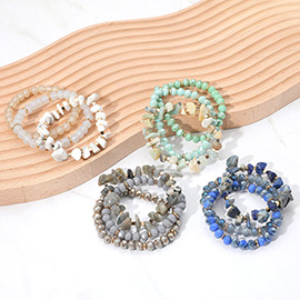 3PCS - Natural Stone Faceted Beaded Stretch Multi Layered Bracelets