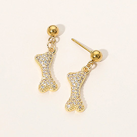 Stainless Steel Stone Paved Bone Dangle Earrings