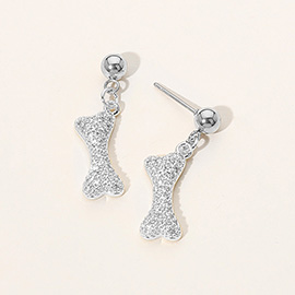 Stainless Steel Stone Paved Bone Dangle Earrings