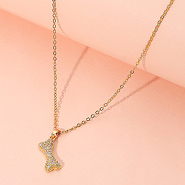 Stainless Steel Stone Paved Bone Pendant Necklace
