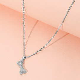 Stainless Steel Stone Paved Bone Pendant Necklace