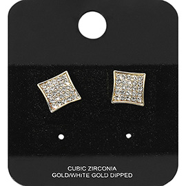 Gold Dipped CZ Stone Paved Square Stud Earrings