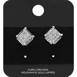 Gold Dipped CZ Stone Paved Cushion Stud Earrings