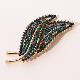 Rhinestone Pave Double Leaf brooch