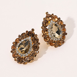 Pave Trim Crystal Teardrop Evening Clip On Earrings