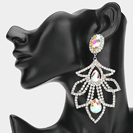 Oversized Teardrop Stone Cluster Accented Rhinestone Paved Chandelier Evening Earrings
