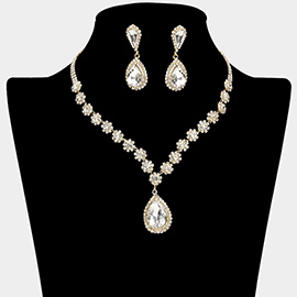 Teardrop Stone Cluster Pointed Round Stone Cluster Rhinestone Paved Necklace