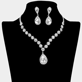 Teardrop Stone Cluster Pointed Round Stone Cluster Rhinestone Paved Necklace