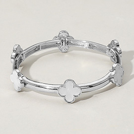 Mother Of Pearl Quatrefoil Metal Bar Stretch Bracelet
