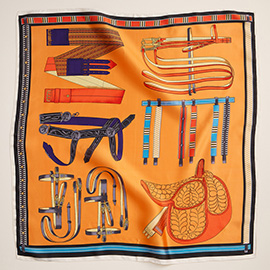 Equestrian Tack Printed Square Silky Satin Scarf