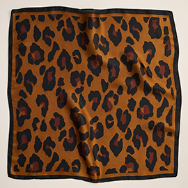 Leopard Pattern Printed Square Silky Satin Scarf