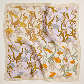 Vintage Iris Floral Printed Square Silky Satin Scarf