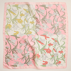 Vintage Iris Floral Printed Square Silky Satin Scarf
