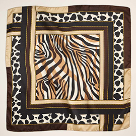 Leopard Zebra Pattern Printed Square Silky Satin Scarf