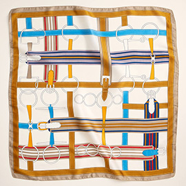 Equestrian Buckle Printed Square Silky Satin Scarf