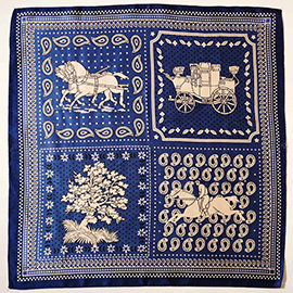 Horse and Carriage Paisley Printed Square Silky Satin Scarf