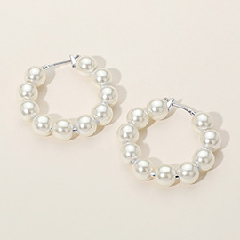 Pearl Beaded Hoop Pin Catch Earrings
