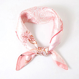 Pastel Floral Patchwork Printed Square Silky Satin Scarf