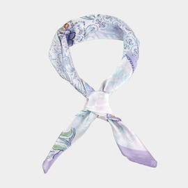 Pastel Floral Patchwork Printed Square Silky Satin Scarf