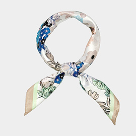 Earthy Floral Garden Printed Square Silky Satin Scarf