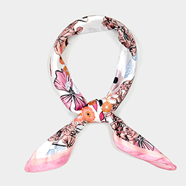 Earthy Floral Garden Printed Square Silky Satin Scarf