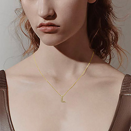 -L- 14K Gold Dipped CZ Stone Paved Initial Monogram Pendant Necklace