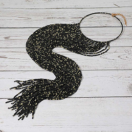 Oversized Seed Beaded Fringe Statement Choker Necklace