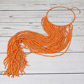 Oversized Seed Beaded Fringe Statement Choker Necklace