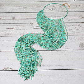 Oversized Seed Beaded Fringe Statement Choker Necklace