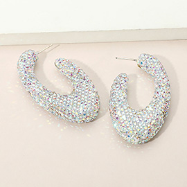 Sterling Silver Post Rhinestone Studded Oval Hoop Earrings