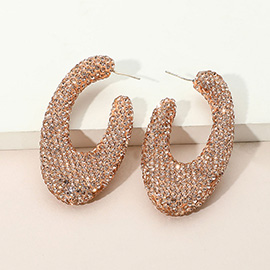 Sterling Silver Post Rhinestone Studded Oval Hoop Earrings