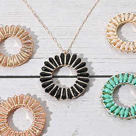 Faceted Beaded Ring Pendant Long Necklace