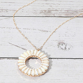 Faceted Beaded Ring Pendant Long Necklace